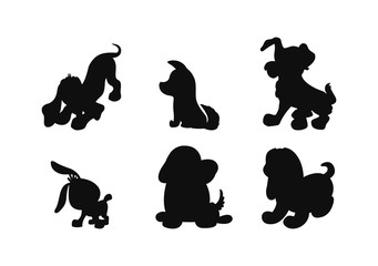 Black silhouettes of dogs on a white background. Set of vector illustrations