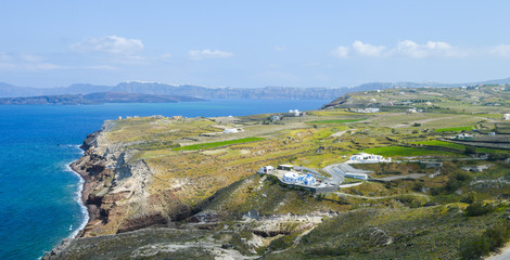 Fototapeta na wymiar Beautiful landscape of Greek village in Spring on Santorini island