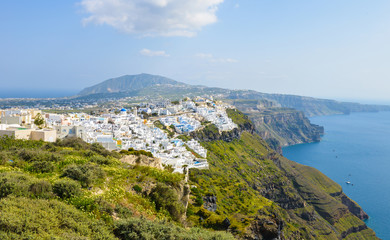 Fototapeta na wymiar Typical caldera view of Santorini buildings
