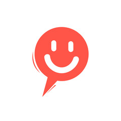 Happy face chat speech bubble symbol. Smile icon. Circle and square buttons. Flat design. Vector