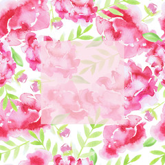 peony watercolour with square graphic