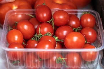 Cherry tomatoes on the shelf in the store