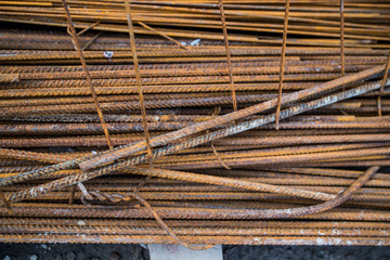  Industrial background. Rebar texture. Rusty rebar for concrete pouring. Steel reinforcement bars. Construction rebar steel work reinforcement. Closeup of Steel rebars.