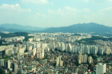 Seoul city street view from top in summer