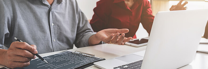 Programmer working in a software development and coding technologies. Website design. Technology...