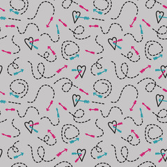 Vector seamless arrow pattern in grey. Simple doodle shape made into repeat. Great for background, wallpaper, wrapping paper, packaging, fashion.