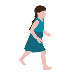 isolated, in flat style child, little girl runs