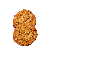 Cookies with flax seeds and sunflower isolated on a white background. Space for lettering or design.