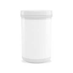 Medical container. 3D Tube made of plastic. Isolated white container for milkshakes, protein, cocktails. 