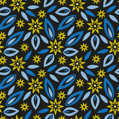 Naklejka na ściany i meble Vector seamless folk pattern in black. Simple flower and leaf shape made into repeat. Great for background, wallpaper, wrapping paper, packaging, fashion.