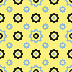 Fototapeta na wymiar Vector seamless folk pattern in yellow. Simple flower shape made into repeat. Great for background, wallpaper, wrapping paper, packaging, fashion.