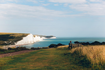 Seven Sisters white cliffs near Newhaven harbour en England.