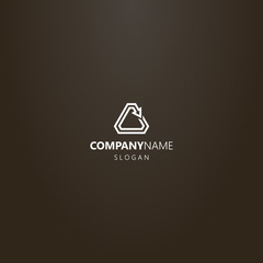 white logo on a black background. simple vector line art logo of a rotating triangular arrow