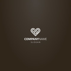 white logo on a black background. simple vector line art logo of a braided heart-shaped roll