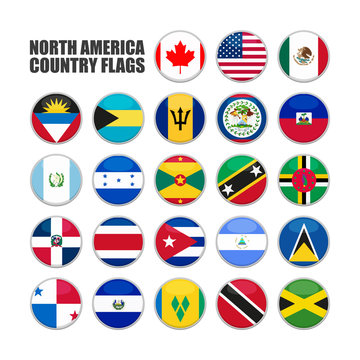 web buttons with north americacountry flags in flat