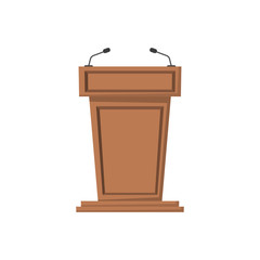 vector wooden podium with microphones in flat style