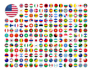 web buttons with world country flags, flat