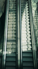 Obraz premium aerial view of Modern escalator electronic system moving vintage filter.