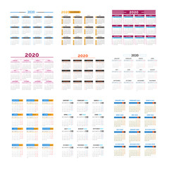 Fototapeta na wymiar Planner or 2020 calendar template, minimal table or timetable