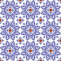 tile pattern, ceramic tiled design with colorful patchwork Turkish style, decorative floral Portugal ornament, Moroccan background, pottery folk print, Spanish tableware, seamless Mexican talavera