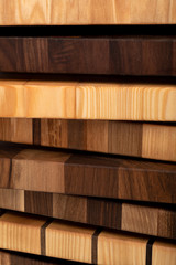 Fragments of wooden cutting boards close-up
