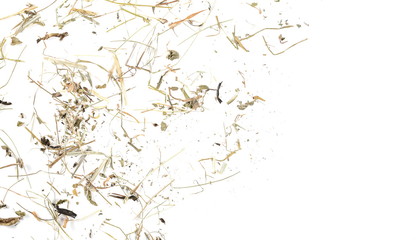 Plant texture with grass, flower petals and hay isolated on white background © dule964