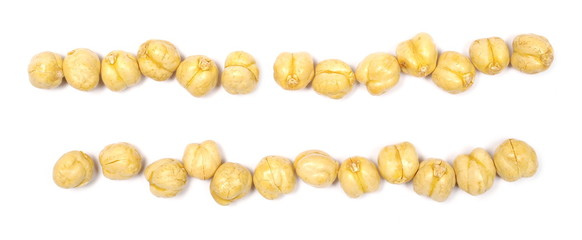 Chickpeas set and collection isolated on white background, top view