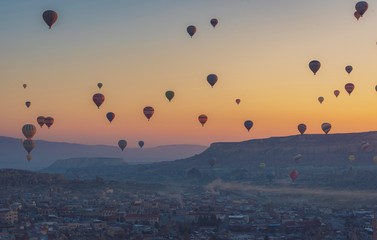 hot air balloon at sunrise