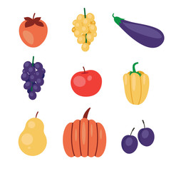 Cute autumn flat fruits and vegetables