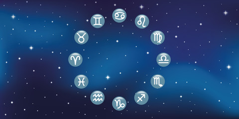 horoscope zodiac symbol in a circle in starry sky vector illustration EPS10