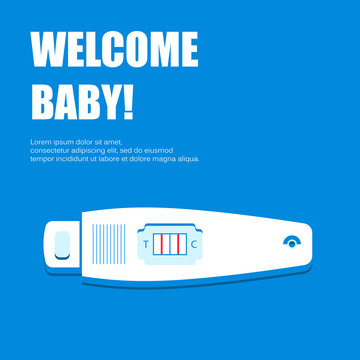 Pregnancy test on a blue background. Result for fertility. Vector illustration.
