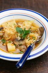 Vegan Farmhouse Soup with Cabbage Potatoes and Mushrooms