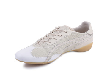 One white leather casual sneakers shoe isolated white background