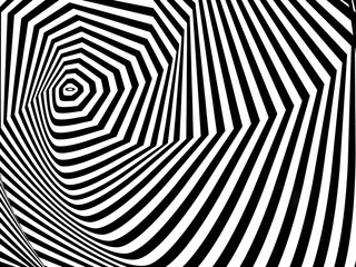 Black and White Opt Art Background. Endless Spiral lines Optical Illusion.