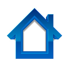 Simple blue house volumetric pictogram with shadow