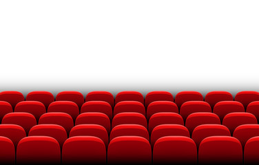 Fototapeta premium Rows of red cinema movie theater seats on white background, vector illustration