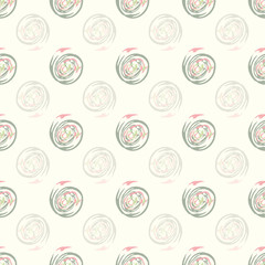 Vector seamless pattern with pastel pink and teal swirling circles in painterly brushstroke style on cream background. Transparent elements. Great for packaging , weddings, giftwrap, stationery