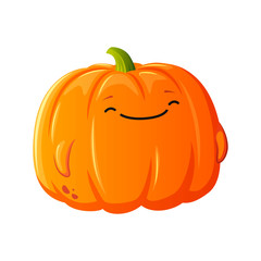 Pumpkin vector icon. Cartoon style design. Kawaii smiling pumpkin. Illustration for sticker or halloween.