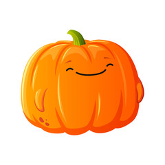 Obraz premium Pumpkin vector icon. Cartoon style design. Kawaii smiling pumpkin. Illustration for sticker or halloween.
