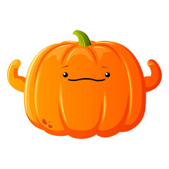 Pumpkin vector icon. Cartoon style design. Kawaii strong pumpkin. Illustration for sticker or halloween.