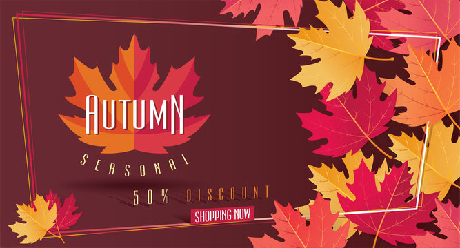 Autumn Seasonal Discount Card and Vector Web Banner