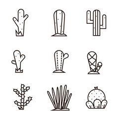 Cactus icon set.Vector collection of exotic plants.