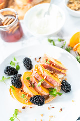 Peach ricotta toast