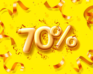 Sale 70 off ballon number on the yellow background.