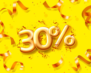 Sale 30 off ballon number on the yellow background.