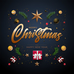 Fototapeta premium Merry Christmas and New Year greeting card design