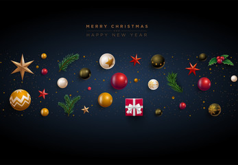 Merry Christmas and New Year greeting card design