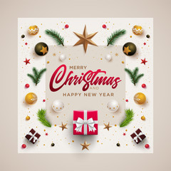 Merry Christmas and New Year greeting card design