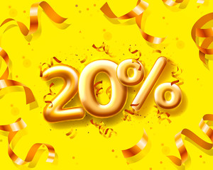 Sale 20 off ballon number on the yellow background.