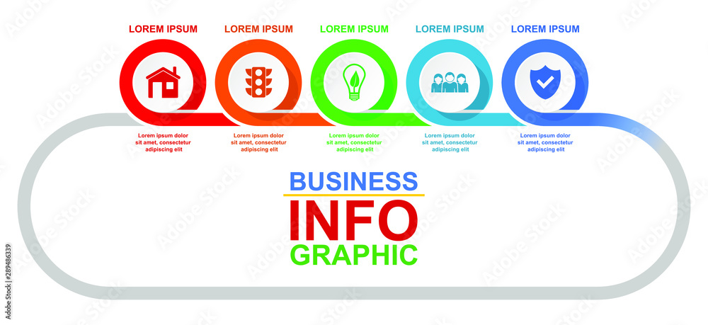 Aufkleber business vector circular infographic template for presentation in 5 options